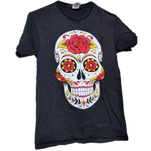Sugar Skull Black T-Shirt Size Small Halloween Gothic Boho Horror Mexico
